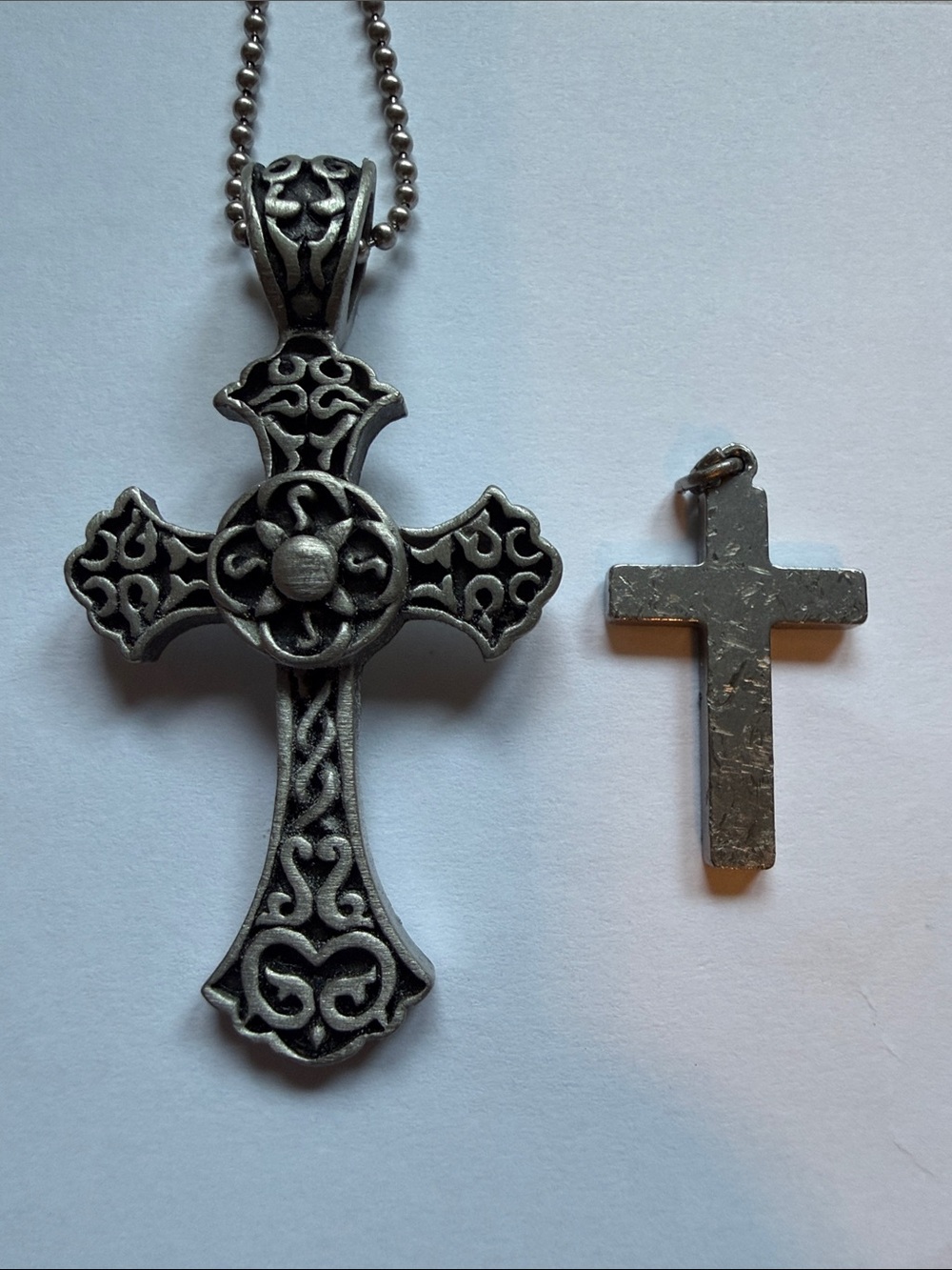 Two Metal Cross Pendant Necklace - Silver Tone